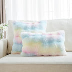 FUTEI Rainbow Decorative Throw Pillow Covers 16x16 Inch Set of 2,Soft Fuzzy Faux Rabbit Fur Cushion Covers with Raised Texture,Neutral Boho Home Decor for Couch Bed Living Room