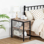HOOBRO End Table, Simple Rustic Side Table with 3-Tier Storage Shelf, Narrow Nightstand for Small Spaces, Easy Assembly, for Living Room, Bedroom, Metal, Industrial Design, Greige and Black BG14BZ01