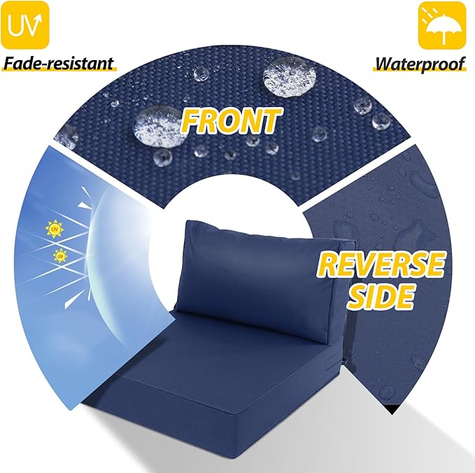 AAAAAcessories Outdoor Deep Seat Cushions, Waterproof, Fade-Resistant Patio Furniture Replacement Cushions, 25.5" x 25.5" x 5" + 25.5" x 13.5", Set of 4, Navy Blue