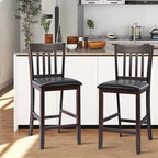 COSTWAY Counter Height Bar Stools Set of 4, 25'' Wooden Pub Chairs with PU Leather Seat, Mid Century Modern Upholstered Island Chairs for Kitchen, Living Room, Dining Room, Bar