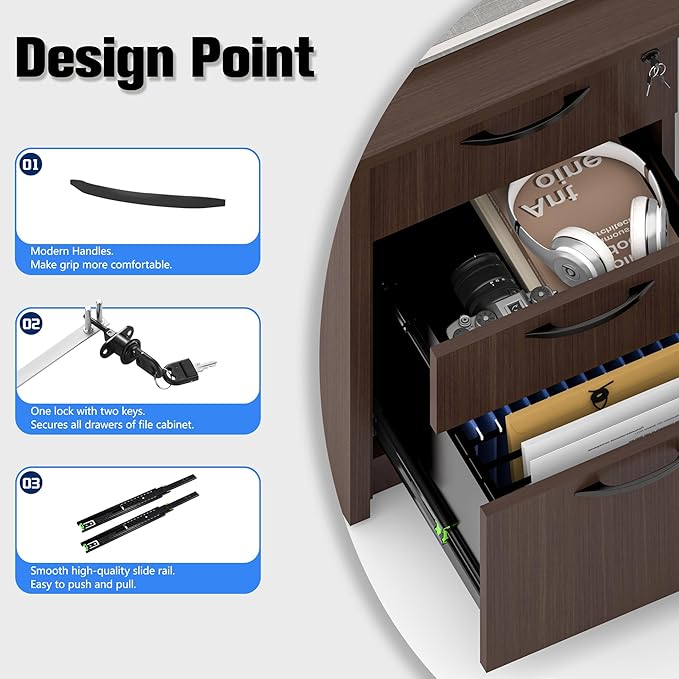 82.67" x 66.93" Bow Front L-Shaped Executive Desk with 3-Drawer File Cabinet (Espresso)