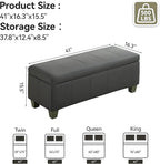 41" Faux Leather Storage Ottoman, Stitch Tufted Rectangle Upholstered End of Bed Storage Bench, Entryway Large Couch Ottoman with Wooden Legs,Dark Grey