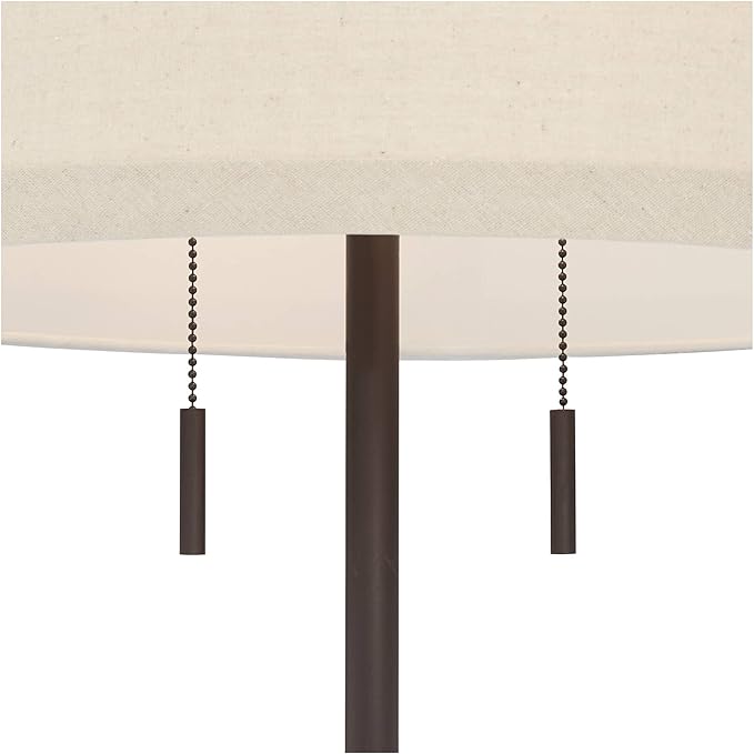 Possini Euro Design Nayla Modern Floor Lamp Standing 62.5" Tall Bronze Steel Slender Column Off White Fabric Tapered Drum Shade Decor for Living Room Reading House Bedroom Home