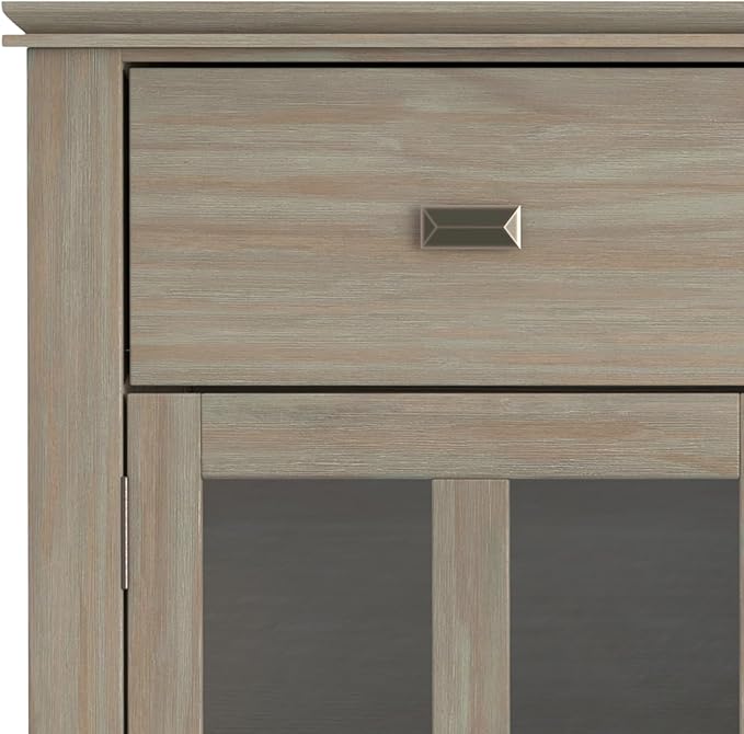 SIMPLIHOME Artisan Buffet - 54 inch Wide Solid Wood 3-Door Sideboard Buffet in Distressed Grey, Transitional Storage Cabinet for Dining Room or Kitchen with Adjustable Shelves and Bronze Hardware