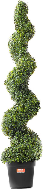 VEVOR Artificial Boxwood Topiary Tree, 60 inch Tall (2 Pieces), Spiral Faux Topiary Trees, Faux Plant w/Extra Leaves & Pot & Small Decoration, UV Rated Greenery Set for Home Decor Indoor/Outdoor
