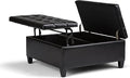 SIMPLIHOME Harrison 36 inch Wide Transitional Square Coffee Table Storage Ottoman in Midnight Black Vegan Faux Leather, Assembled, For the Living Room and Bedroom