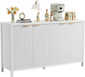 Fluted Sideboard Buffet Cabinet, 55" Large Storage Buffet Cabinet with 4 Doors and Adjustable Shelves, Modern Sideboard Console Table for Living Room,Entryway,Dinning Room,Kitchen-White