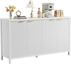 Fluted Sideboard Buffet Cabinet, 55" Large Storage Buffet Cabinet with 4 Doors and Adjustable Shelves, Modern Sideboard Console Table for Living Room,Entryway,Dinning Room,Kitchen-White