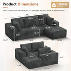 108” Cloud Sectional Couch, Modular Sectional Sofa with Deep Seat, Corduroy Boneless Couches with Chaise for Living Room Bedroom, No Assembly Required