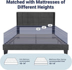 Allewie Queen Size Platform Bed Frame with Wingback, Fabric Upholstered Square Stitched Headboard and Wooden Slats, Mattress Foundation, Box Spring Optional, Easy Assembly, Dark Grey