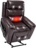 PELUMY Power Lift Recliner Chair for Elderly with Massage and Heat, Dual Motor Heavy Duty 350lbs Recliner, 8-Point Vibration & Lumbar Heating, Electric Lift Chair (Breathable Leather, Dark Brown)