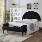 24KF Stunning Crown Design Queen Headboard, Upholstered Soft Velvet Petal Pattern Headboard Queen/Full, 6039-Q-Black
