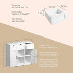 Sideboard Floor Storage Cabinet - Wooden Storage Organizer with 2 Doors and 3 Drawers, Free Standing Accent Buffet Cabinet with Adjustable Shelves for Living Room, Kitchen,Bathroom (White)