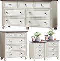 Farmhouse Dressers & Night Stand Set of 4, Wood 54" Wide 7 Drawer Dresser & 35" Tall Chest of Drawers, 18" Roman Column Nightstand Set of 2, Bedroom Furniture Dresser Sets for Home Living Room Hallway
