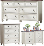Farmhouse Dressers & Night Stand Set of 4, Wood 54" Wide 7 Drawer Dresser & 35" Tall Chest of Drawers, 18" Roman Column Nightstand Set of 2, Bedroom Furniture Dresser Sets for Home Living Room Hallway