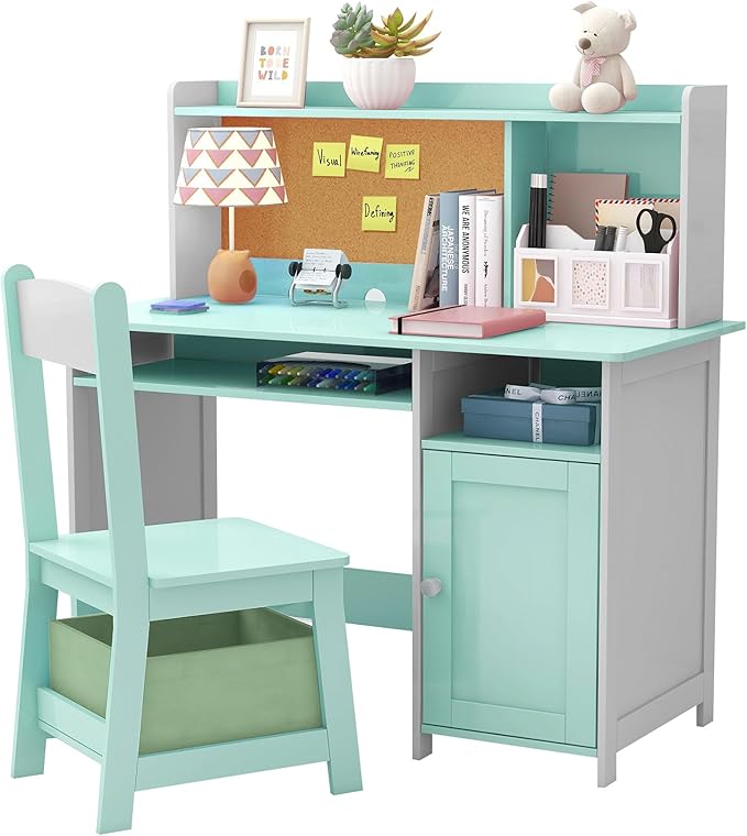 TaoHFE Blue Kids Desk Chair,Kids Desk with Storage and Shelf,Wooden Kid Desks and Chair Set for Bedroom and Study,Kid Study Desks for Boys, Girls Table and Chair Set