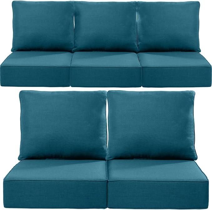 Luxury 24x24x6 Inch Outdoor Cushions for 5 Peice Patio Furniture Set - Set of 5 Water-Resistant Pillow for Dining Rocking Swivel Chairs Loveseat Couch Sectional Sofa - Peacock Blue