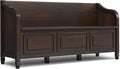 SIMPLIHOME Connaught Entryway Storage Bench - 56 inch Wide Solid Wood Wide Storage Seat in Chestnut Brown, Traditional Bench for Entryway or Living Room with Lift-Up Lid and Paneled Front