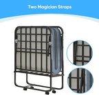 Mjkone Folding Bed with Mattress, 5 Inch Rollaway Bed for Adults, Fold Up Beds with Lockable Wheels, Sturdy Metal Fold Away Frame for Bedroom/Guest, Space Saving（75" x 31"）