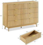 LYNSOM Fluted 8 Drawer Dresser for Bedroom, 55" Wide Modern Chest of Drawers with Curved Profile Design and Metal Handles, Wood Dresser TV Stand & Storage Organizer for Bedroom, Hallway, Oak