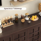 70" Sideboard Buffet Cabinet with Storage, Coffee Bar Cabinet with and 4 Doors, Long Wider Storage Cabinet Modern Farmhouse, Brown Wood, for Kitchen, Dining Room, Living Room