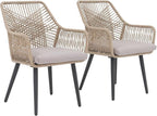 JOIVI Outdoor Dining Chairs Set of 2, 2 Pieces Woven Rope Patio Chairs with Armrest and Seat Cushions for Outside Porch, Balcony or Indoor Kitchen, Restaurant, Tan