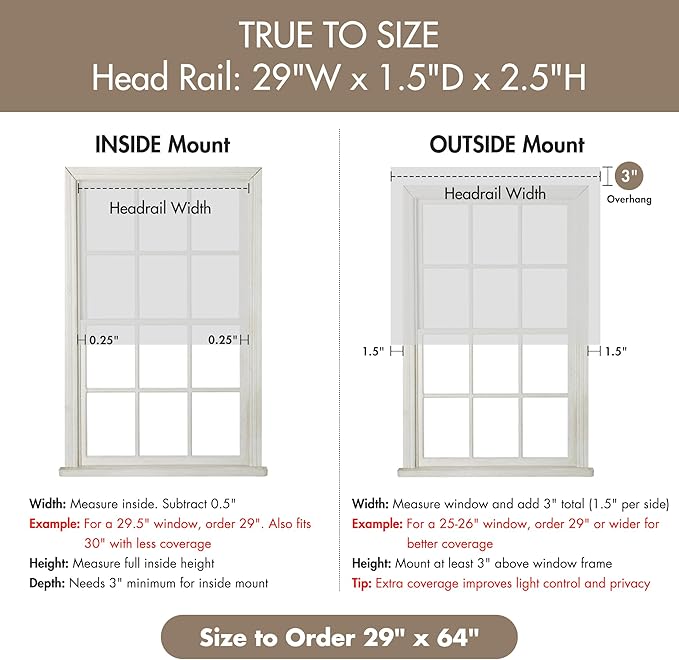 Madison Park Kyler Cordless Roman Shades - Single Panel, Lightweight Linen Blend Fabric, Natural Design, Easy Installation, Light Filtering Window Blind, Bedroom, Living Room Decor 29" W x 64" H Grey