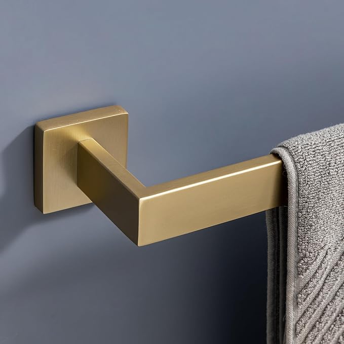 10-Piece Bathroom Hardware Kit - Brushed Finish SUS304 Stainless Steel Set, Featuring 2 x 23.6 Towel Bars, 2 Towel Rings, 2 Toilet Paper Holders & 4 Towel Hooks (Brushed Stainless) (Brushed Gold)