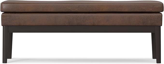 SIMPLIHOME Carlson 45-inch Wide Vegan Faux Leather Ottoman Bench in Distressed Black with Solid Wood Frame for Living Room, Entryway, or Bedroom