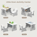 INFANS Kids Adjustable Table & Chair Set with Drawing Board for 3+, Toddler Activity Desk for Drawing with Storage Shelf, Non-Slip Pads, Watercolor Pens & Eraser, Indoor Art/Study Furniture (Grey)