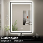 LED Bathroom Mirror, 20x28 Inch Frontlit & Backlit Black Framed Lighted Mirror,Wall Mouted Vanity with Lights,Double Lights Strips,Anti Fog Stepless 3 Colors Temperature & Dimmable