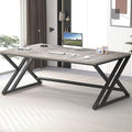 LVB 70.8" Long Office Desk, Modern Large Wood Metal Computer Desk, Industrial Double Workstation Desks for Two People, Rustic PC Executive Work Study Writing Computer Table for Home, Light Grey Oak