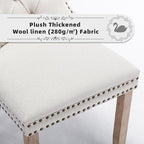 Linen Upholstered Dining Chairs Set of 4, Modern Style Kitchen Side Chairs with Nailhead Trim and Wood Leg, Metal Pulling Ring for Dining Room Living Room(Beige,Set of 4)