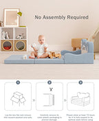 YACODAVO 2-in-1 Kids Couch Fold Out, Convertible Toddler Couch to Lounger, Toddler Chair Comfy, Kids Sofa for Girls and Boys, Gift for Birthday, Children's Day, Dinosaur Blue