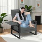 Faux Leather Accent Chair with Flip Up Tray Table Soft Backrest Side Pocket for Living Room Office Bedroom Leather Accent Chair, Gray