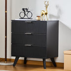 Fluted 3 Drawer Dressers, Modern Closet Dressers Chest of Drawers, Wood Storage Dresser Chest of Drawers Organizer for Bedroom Living Room Hallway Closet,Black, 2 Sets