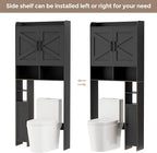 Homhedy Over The Toilet Storage Cabinet with 2 Barn Door and Toilet Paper Holder Stand, FreeStanding Toilet Shelf Space Saver, for Bathroom, Restroom, Laundry, Black