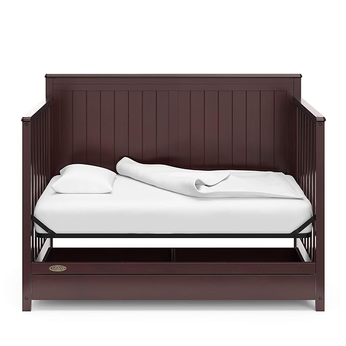 Graco Hadley 5-in-1 Convertible Crib with Drawer (Espresso) – GREENGUARD Gold Certified, Fits Standard Crib Mattress, Converts to Toddler Bed, Daybed and Full Bed, 4 Adjustable Mattress Heights
