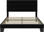 SHA CERLIN Full Platform Bed Frame with Velvet Upholstered Headboard, Mattress Foundation with Strong Wooden Slats Support, No Box Spring Needed, Black