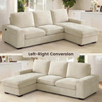 PARKOL 99" L-Shaped Sectional Couch with Storage, Sofa with Reversible Chaise, USB Type-C Charging, Chenille Fabric, Removable Cushion Covers, for Small Space, Apartment, Living Room, Beige