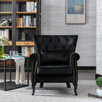 Accent Reading Arm Chairs for Living Room Bedroom, Midcentury Modern Comfy Corner Sofa Chair, Wingback Waiting Room Club Chair with Button Tufted Back &Lumbar Pillow, Velvet Black
