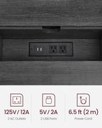 VASAGLE 55.1-Inch Console Table with Outlet and Shelves, Sofa Table with Charging Station, Behind Couch Table Skinny, Entryway Table for Hallway, Living Room, Charcoal Gray and Ink Black ULNT120B22