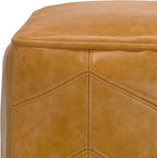 SIMPLIHOME Morden Contemporary Square Pouf in Brown Genuine Leather for The Living Room, Bedroom and Kids Room