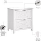 Bush Furniture Key West 2 Drawer Lateral File Cabinet in Pure White Oak, Document Storage for Home Office, Accent Chest with Drawers