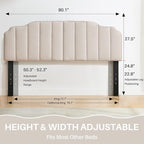 King Size Headboard Light Brown Upholstered Headboard Adjustable Height&Width Linen Headboards Modern Vertical Channel Design Bed Head Board, Light Brown