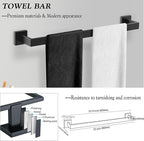 BOZWELL 5 Pieces Matte Black Bathroom Hardware Accessories Set Square Towel Racks for Bathroom 23.6 inch Stainless Steel Towel Bar Set Wall Mounted Towel and TP Set