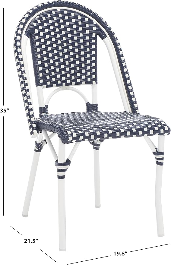SAFAVIEH Outdoor Collection California Navy/White/White Bistro Side Chair Set of 2 (Fully Assembled)