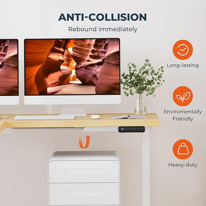 L-Shaped Standing Desk, 71 x 63 Inches Height Adjustable Desk, Sit and Stand up for Work Office Home, Ergonomic Rising Computer Table for Home Office with Splice Board, White