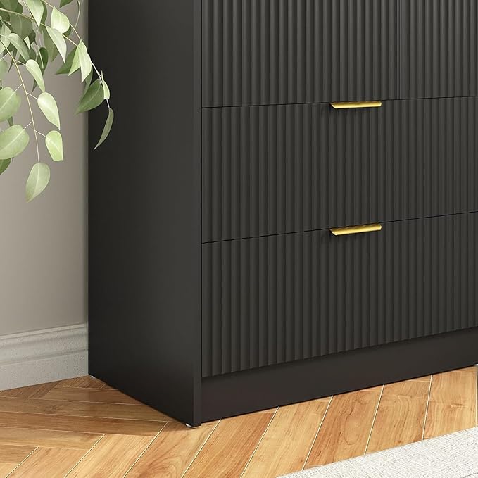 7 Drawers Dresser for Bedroom,55" Wide Fluted Dresser with Deep Drawers, Modern Chest of Drawers, Wood TV Stand Storage Organizer for Closet, Living Room, Hallway, Black