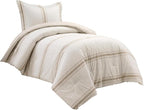 Lush Decor Farmhouse Stripe Reversible Cotton Comforter Set, 2-Piece, Twin XL Neutral - Twin Bedding Set - Dorm Decor - Striped Comforter for Farmhouse Bedroom Decor